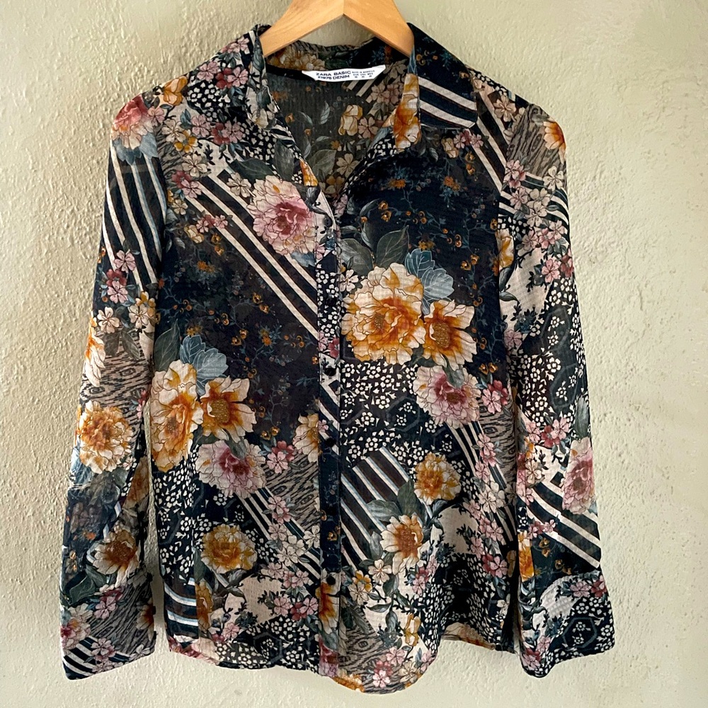 Zara Sheer Floral Blouse, XS